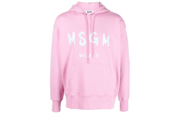 MSGM FW21 Solid Logo Hoodie Bright Pink Men 3140MM515217599-13