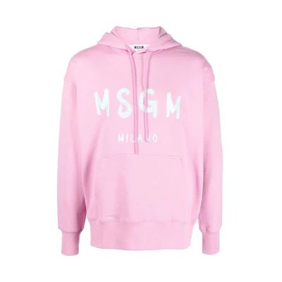 MSGM FW21 Solid Logo Hoodie Bright Pink Men 3140MM515217599-13