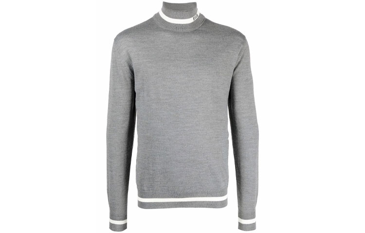 MSGM FW21 Striped Logo Turtleneck Sweatshirt Gray Men’s Long Sleeve 3140MM136217582-96