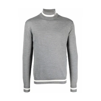 MSGM FW21 Striped Logo Turtleneck Sweatshirt Gray Men’s Long Sleeve 3140MM136217582-96