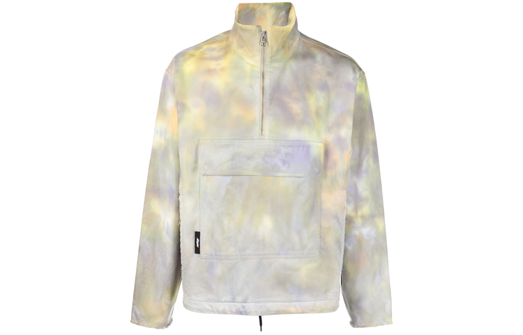 MSGM FW21 Tie-Dye Logo Stand Collar Sweatshirt Yellow Green 3040MH41T217083