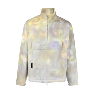 MSGM FW21 Tie-Dye Logo Stand Collar Sweatshirt Yellow Green 3040MH41T217083