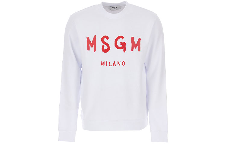 MSGM FW21 White Crewneck Sweatshirt with English Logo Print Fashion 3140MM513217599-01