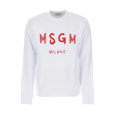 MSGM FW21 White Crewneck Sweatshirt with English Logo Print Fashion 3140MM513217599-01