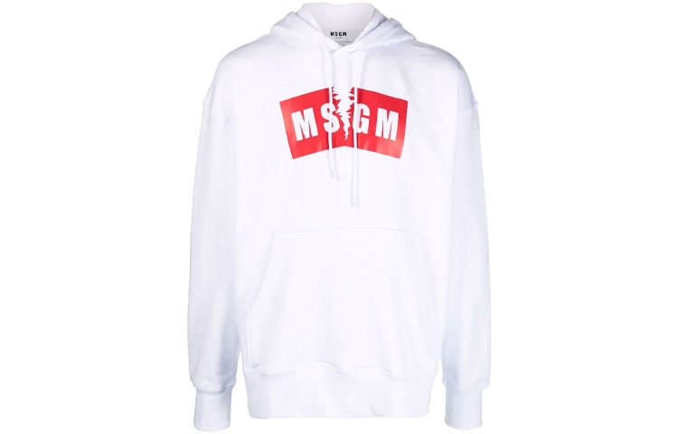 MSGM FW21 White Hoodie with Distressed Logo Print for Men 3140MM106217599-01
