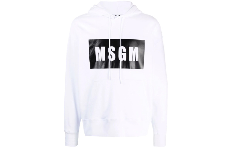 MSGM FW21 White Hoodie with Large Logo Print 2000MM525200000-01