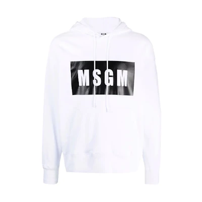 MSGM FW21 White Hoodie with Large Logo Print 2000MM525200000-01