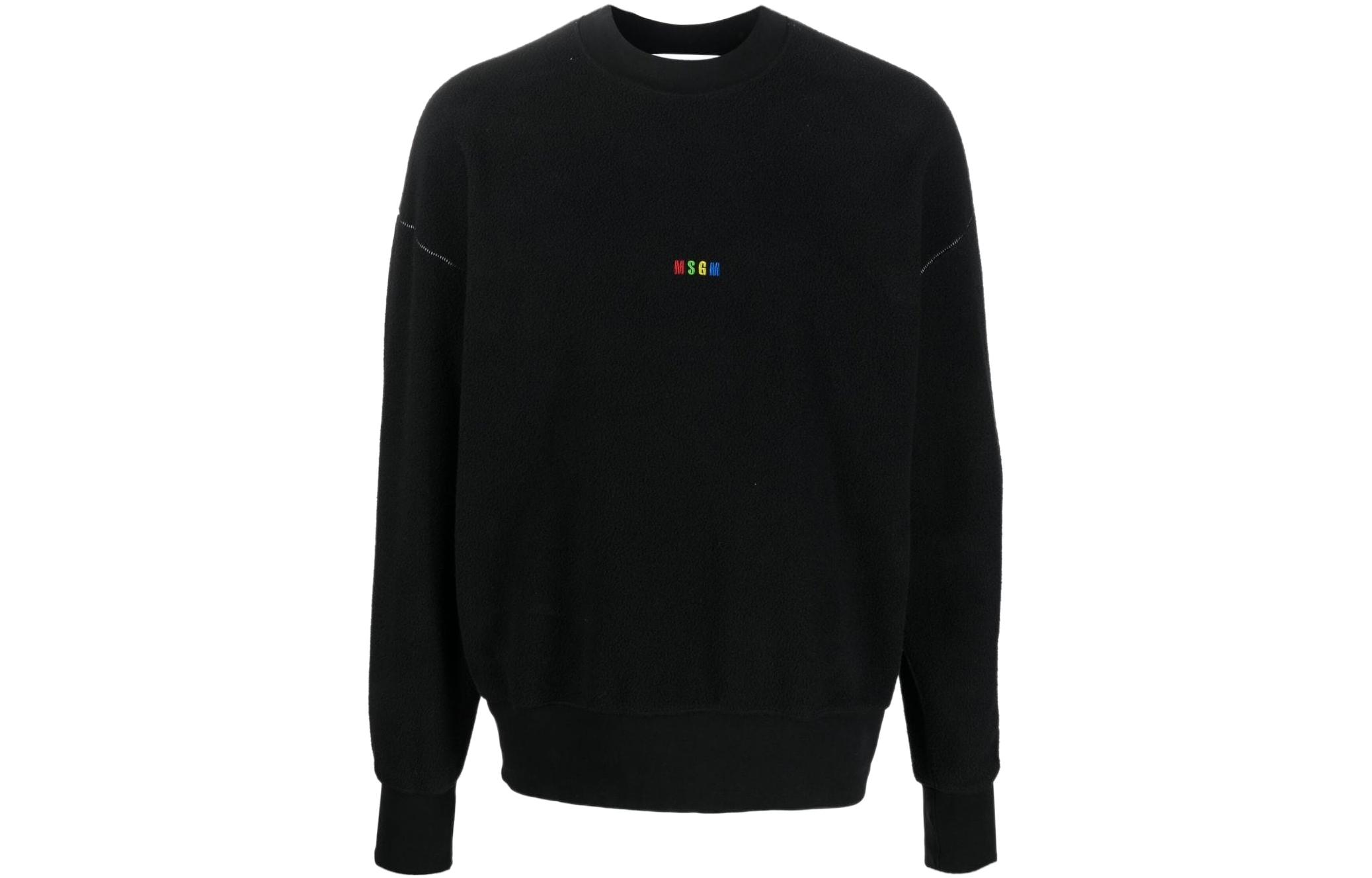 MSGM FW22 Black Crewneck Sweatshirt with Embroidered Logo 3340MM17922758599