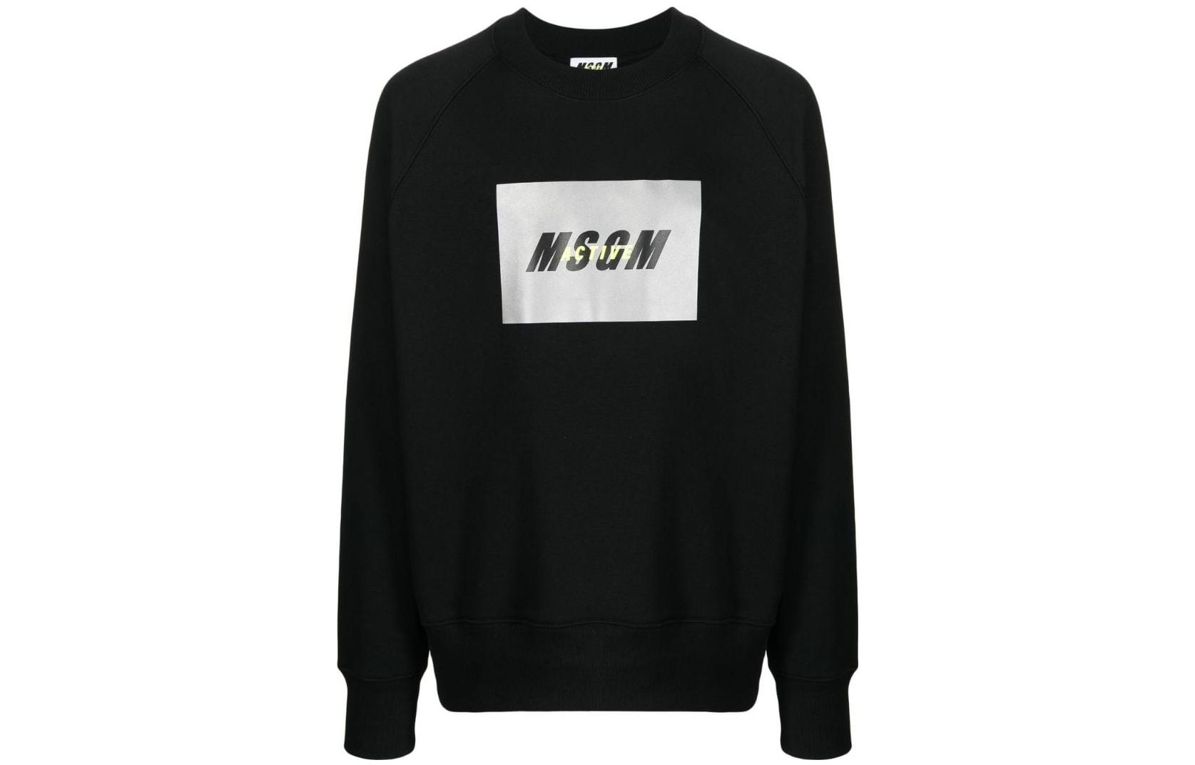MSGM FW22 Black Crewneck Sweatshirt with Logo Print - Long Sleeve 3245MM112271869999