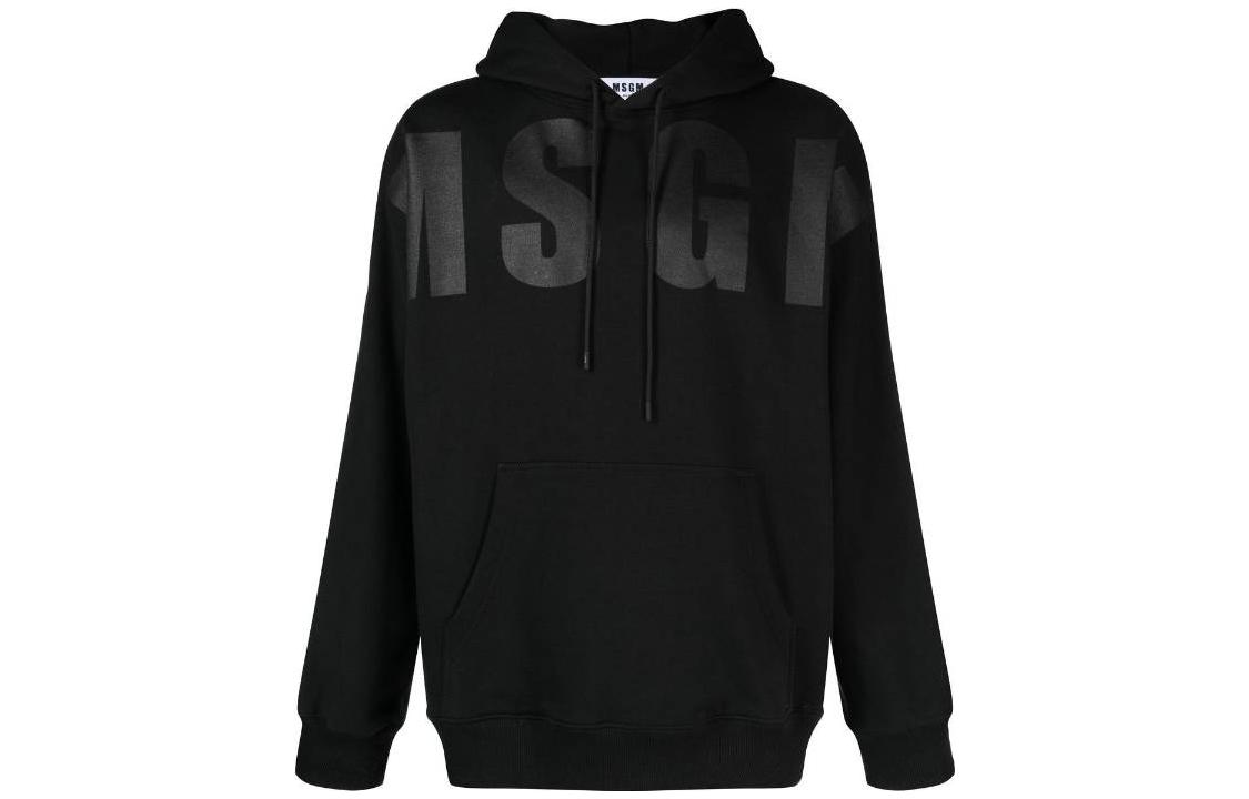 MSGM FW22 Black Hoodie with Logo Print and Drawstring 3340MM60227799-99