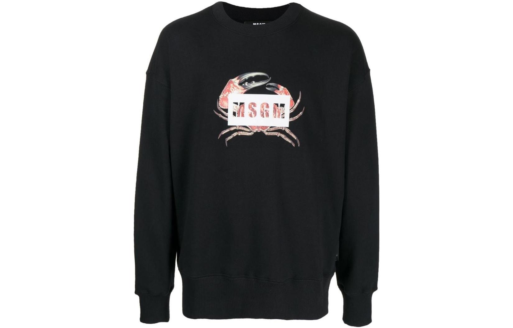 MSGM FW22 Black Long-Sleeve Sweatshirt with Solid Logo Print for Men 3240MM1032272999999