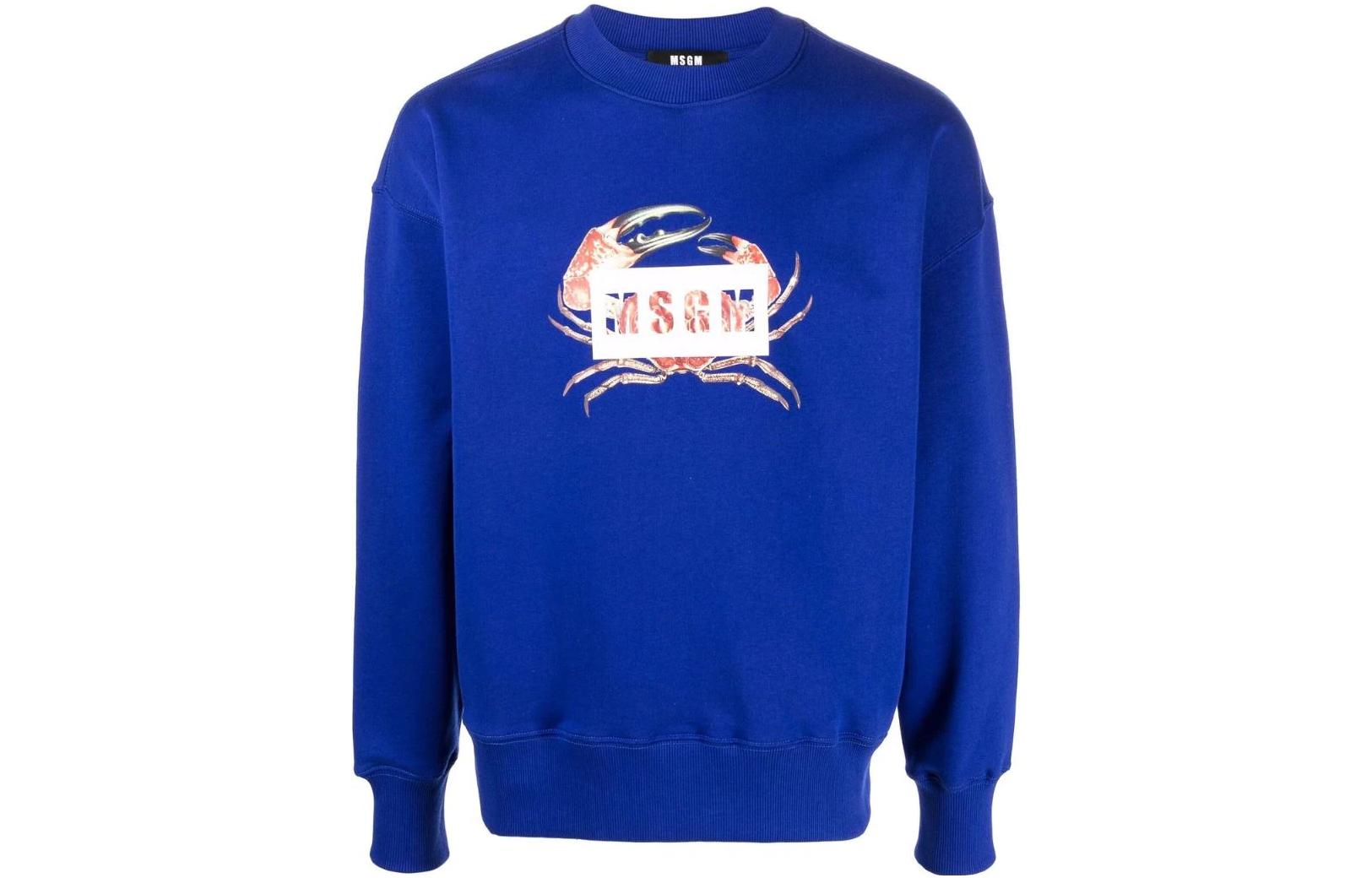 MSGM FW22 Blue Logo Print Long Sleeve Sweatshirt 3240MM10322729985