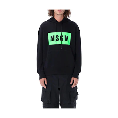 MSGM FW22 Colorblock Logo Print Hoodie Black Casual Sweatshirt 22A3340MM525F22779999