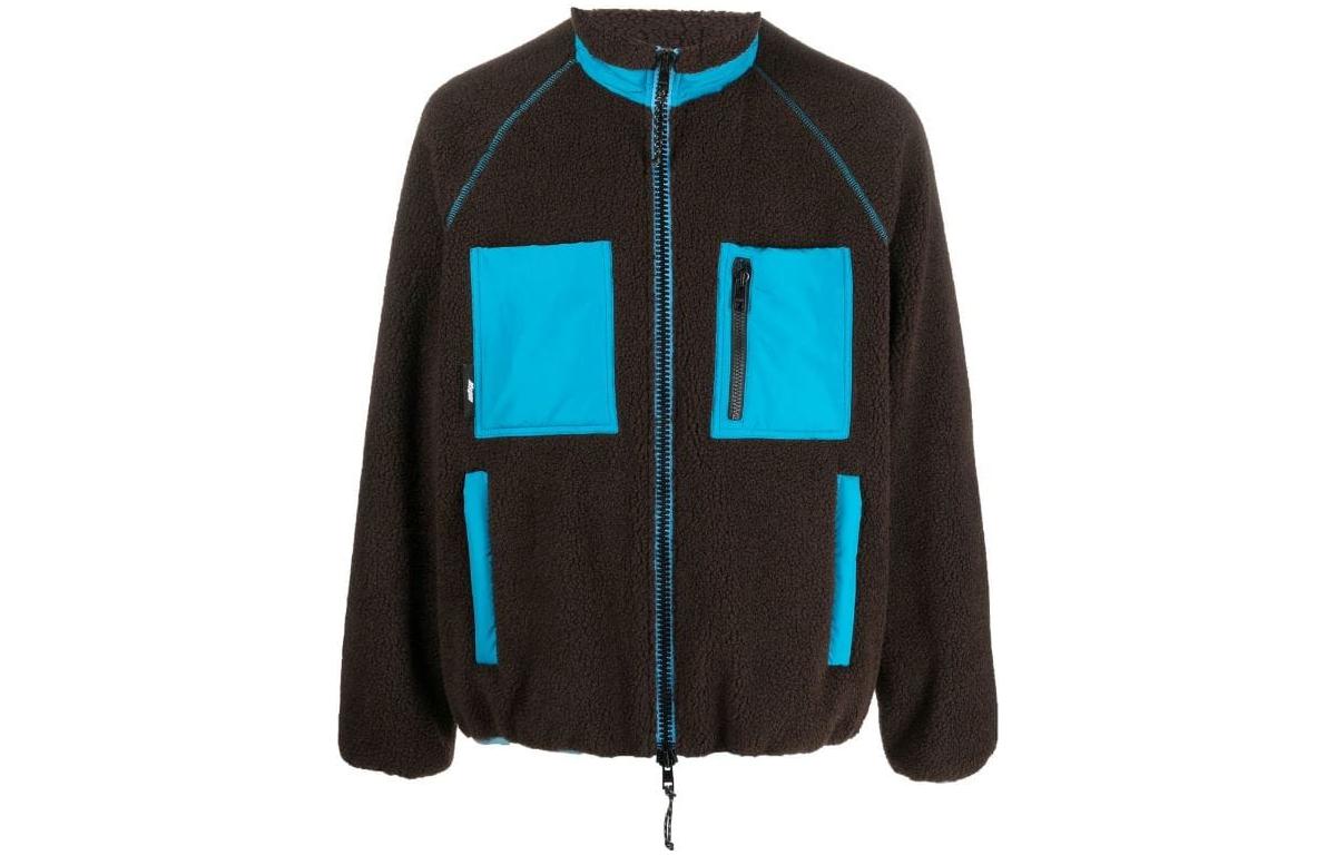 MSGM FW22 Colorblock Patch Pocket Fleece Jacket Brown () 3340MH08Y227501