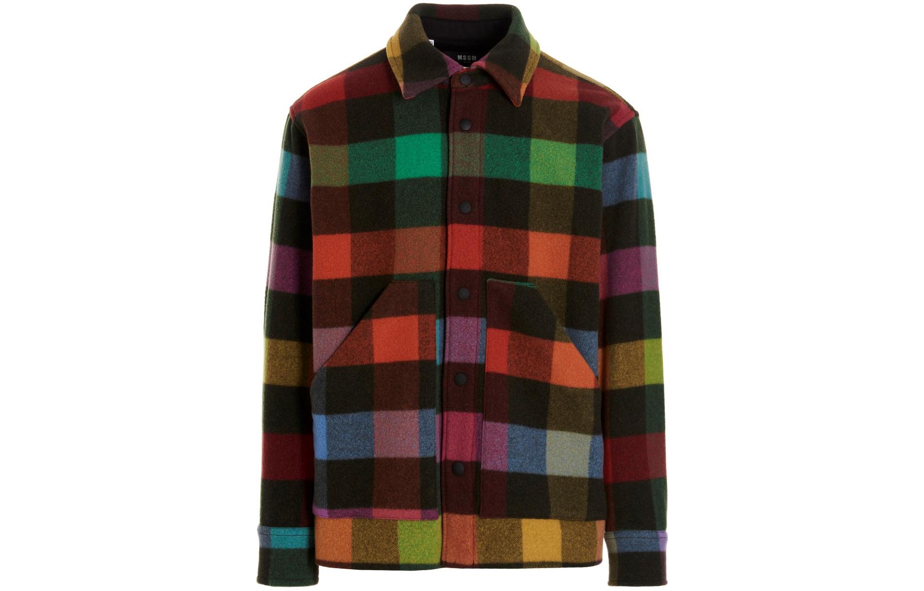 MSGM FW22 Colorblock Plaid Patchwork Button-Up Jacket Multicolor 3340ME07227506-03