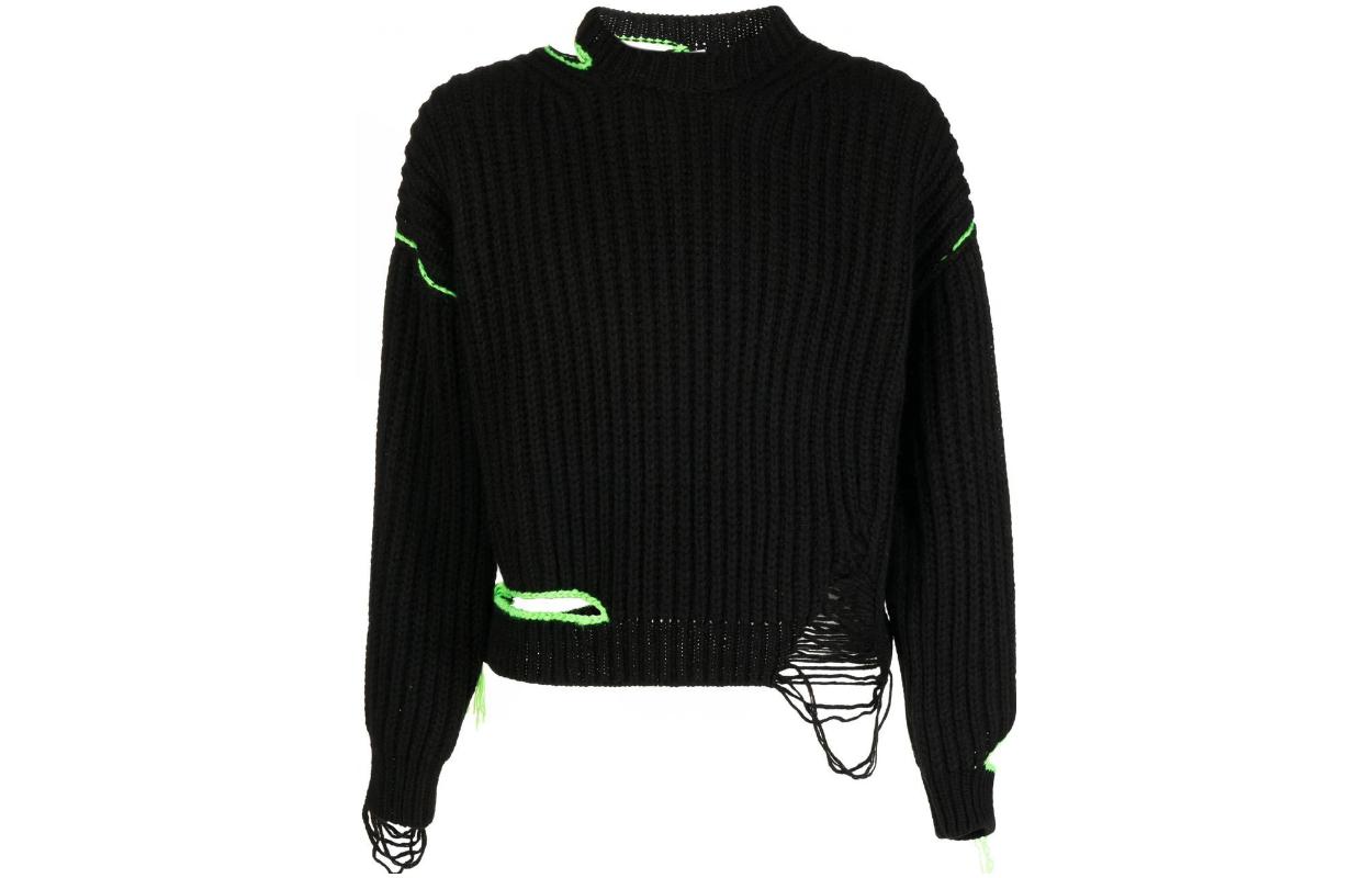 MSGM FW22 Contrast Ribbed Crewneck Pullover Sweater Green . 3340MM124227575-99