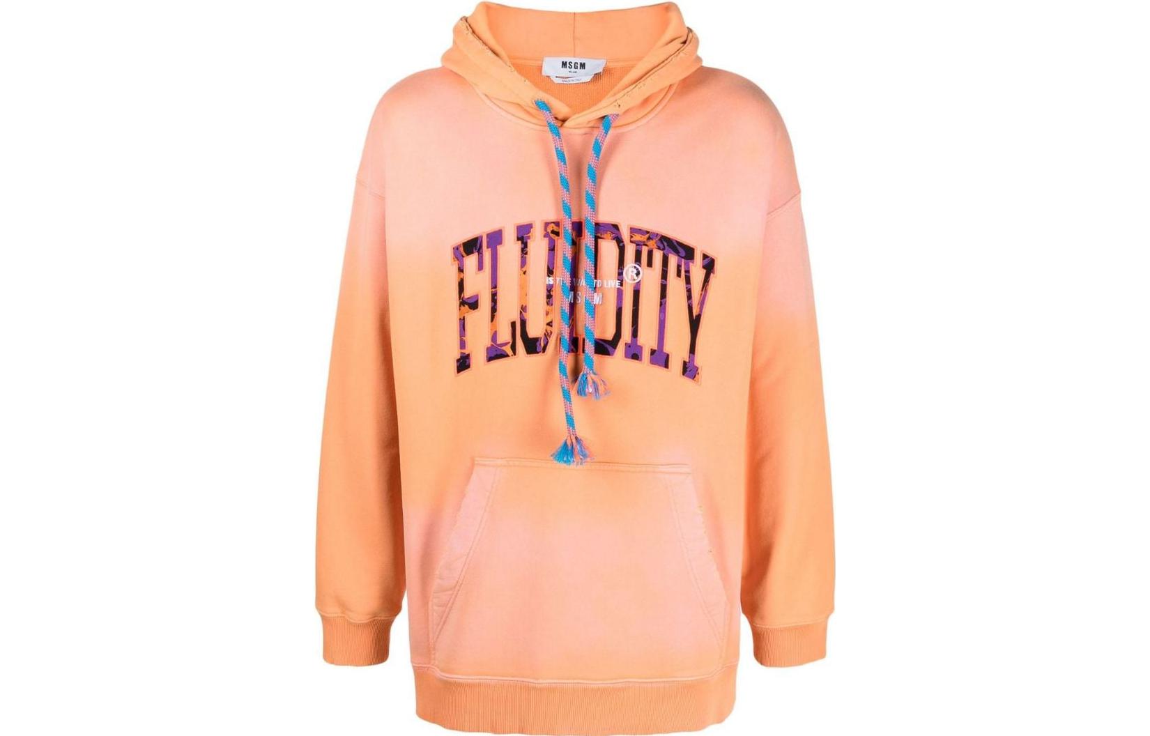 MSGM FW22 Gradient Logo Hooded Sweatshirt Peach Orange Menswear 3340MM193227590-10