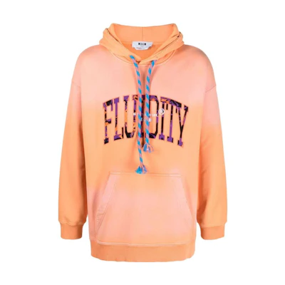 MSGM FW22 Gradient Logo Hooded Sweatshirt Peach Orange Menswear 3340MM193227590-10