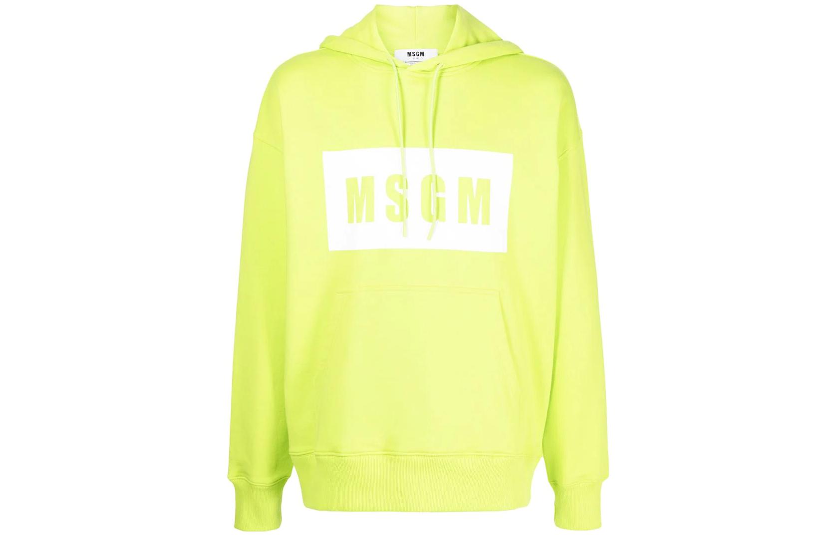 MSGM FW22 Green Logo Print Drawstring Hoodie 3240MM525227299-33