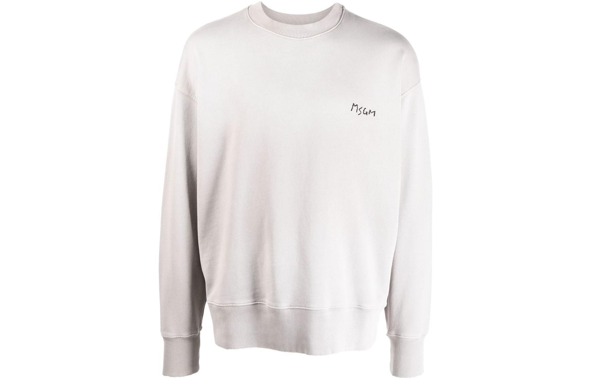 MSGM FW22 Grey Mens Crewneck Oversized Sweatshirt with Embroidered Logo 3340MM187227590-96