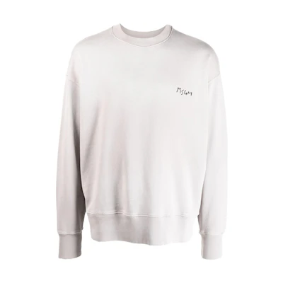 MSGM FW22 Grey Mens Crewneck Oversized Sweatshirt with Embroidered Logo 3340MM187227590-96