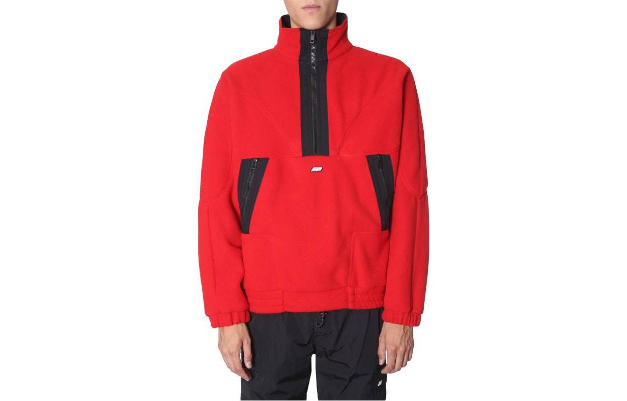 MSGM FW22 Half-Zip Sweatshirt Red with Printed Contrast Stripes 2740MM04X195503-18