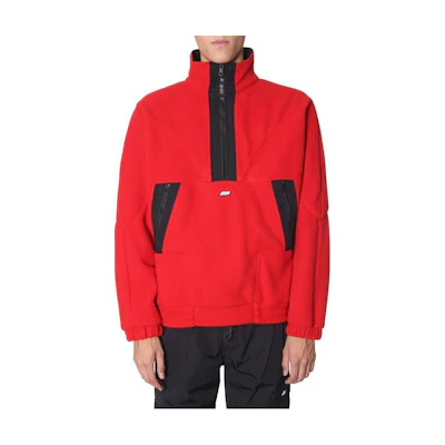 MSGM FW22 Half-Zip Sweatshirt Red with Printed Contrast Stripes 2740MM04X195503-18