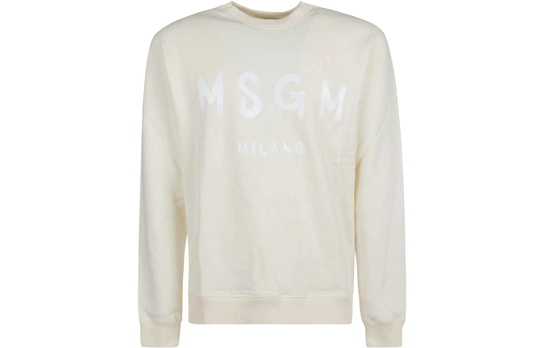MSGM FW22 Ivory White Crewneck Logo Print Sweatshirt 3340MM513227799-02