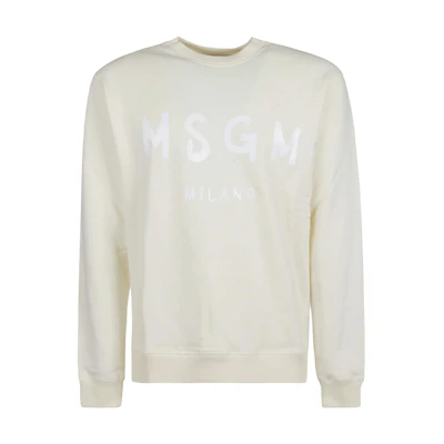 MSGM FW22 Ivory White Crewneck Logo Print Sweatshirt 3340MM513227799-02