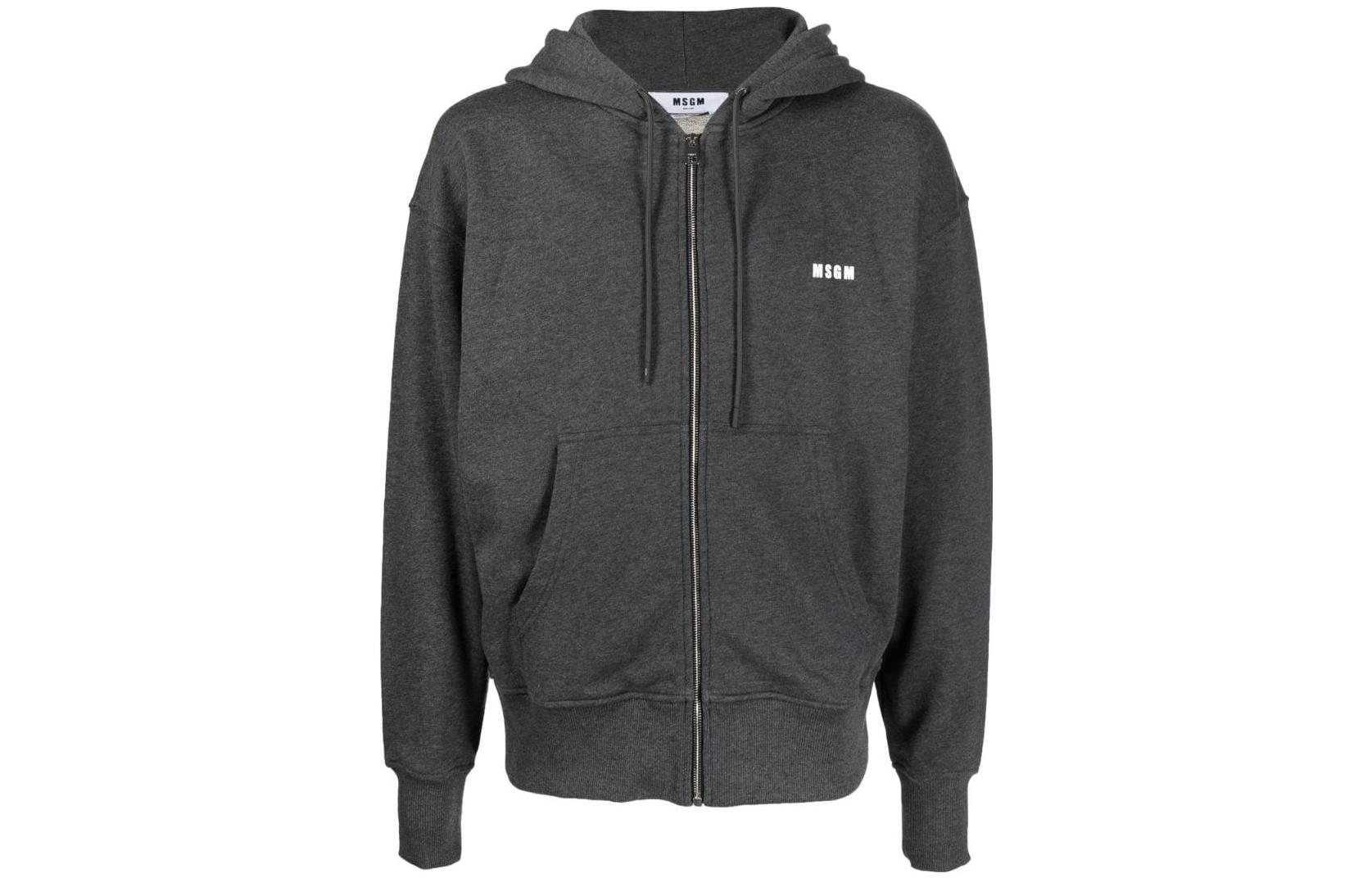 MSGM FW22 Logo Graphic Zip Hoodie Grey 3340MM50722779798