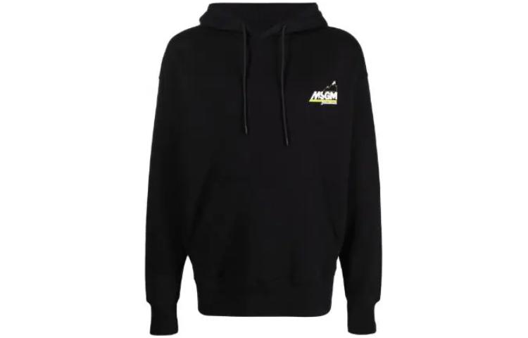 MSGM FW22 Logo Print Black Pullover Hoodie Long-Sleeve 3140MM108217599-99