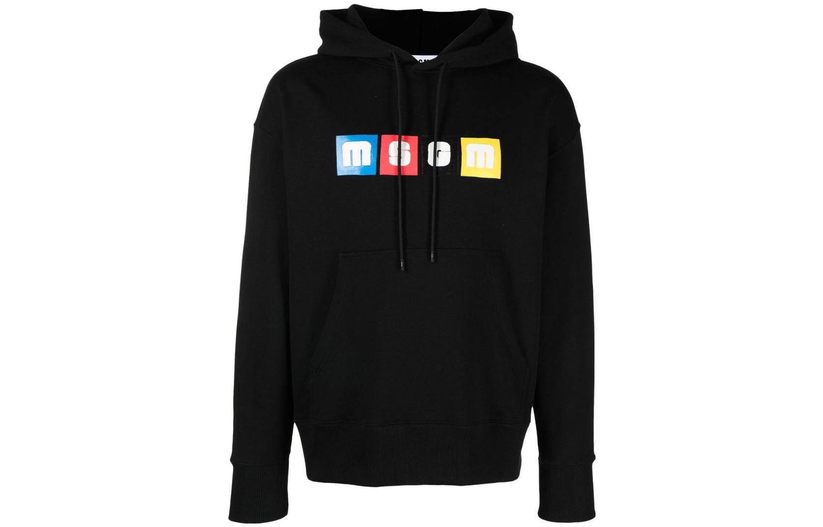 MSGM FW22 Logo Print Black Pullover Hoodie Men 3340MM16722779999