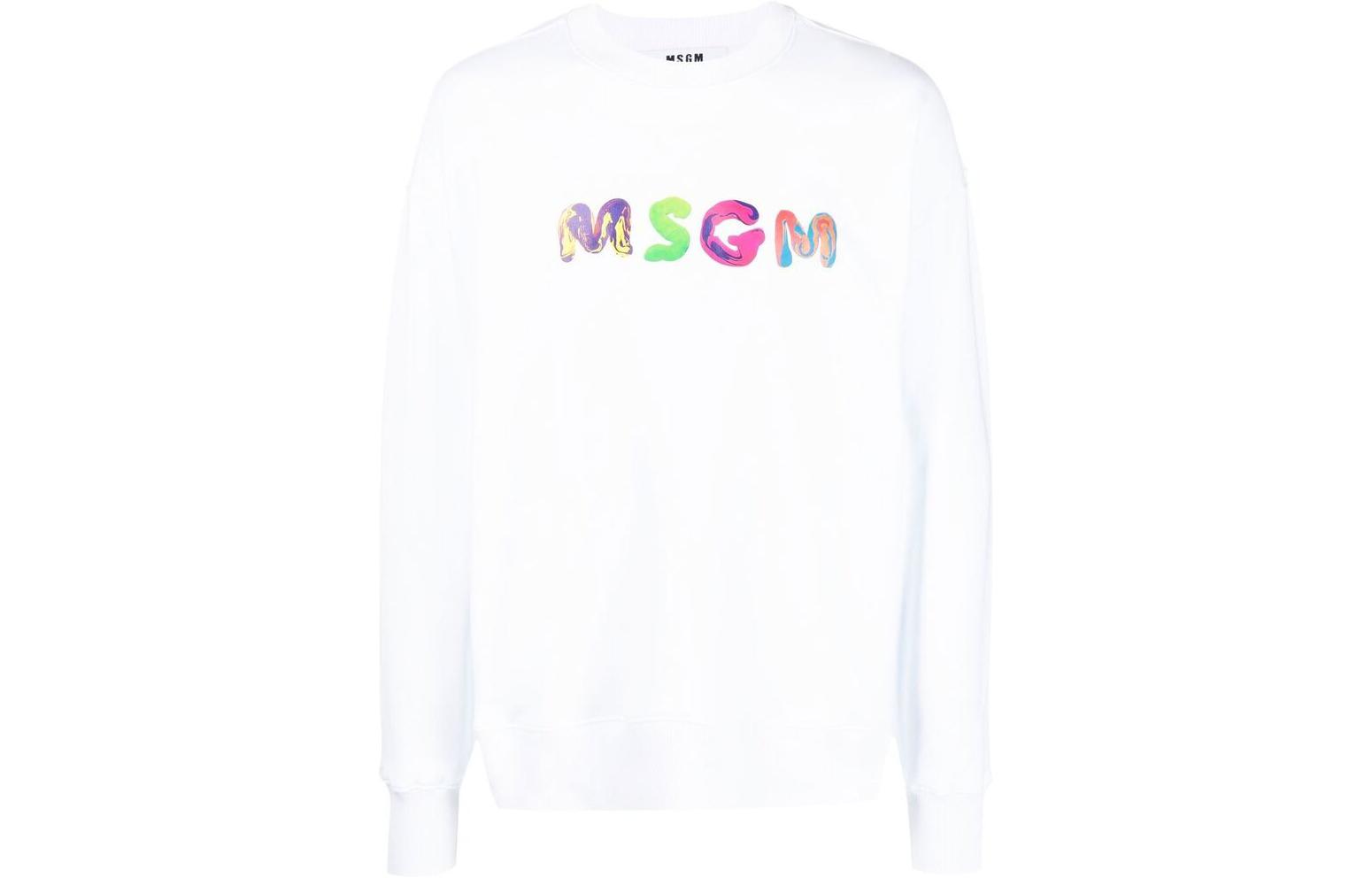 MSGM FW22 Logo Print Crewneck Long Sleeve Sweatshirt White () 3340MM175227799-01