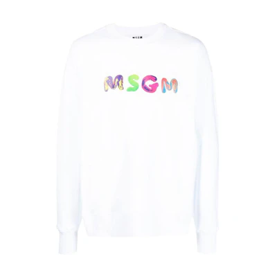 MSGM FW22 Logo Print Crewneck Long Sleeve Sweatshirt White () 3340MM175227799-01