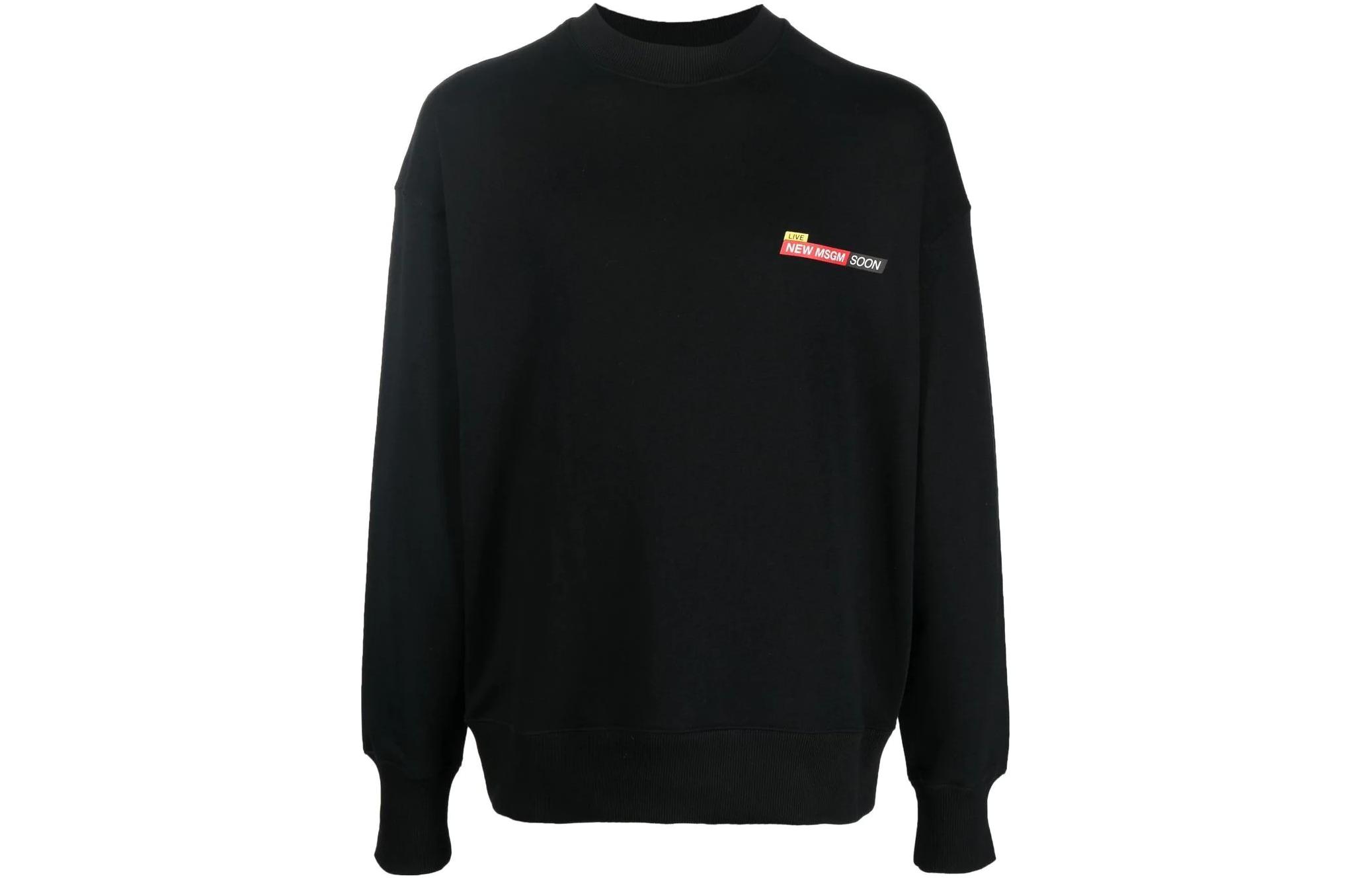 MSGM FW22 Logo Print Crewneck Pullover Sweatshirt Men’s Black 3340MM1682277-99