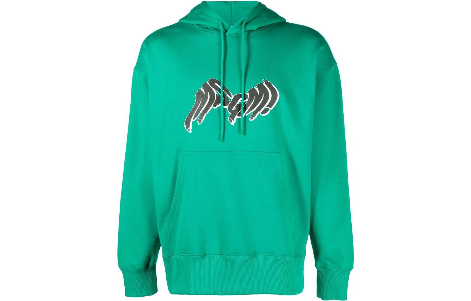 MSGM FW22 Logo Print Green Hoodie Long Sleeve 3340MM18322779938