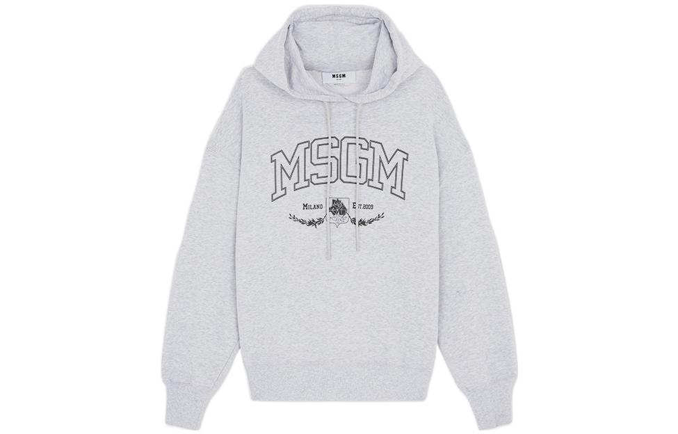 MSGM FW22 Logo Print Hoodie Grey Long Sleeve Pullover 3341MDM103227797