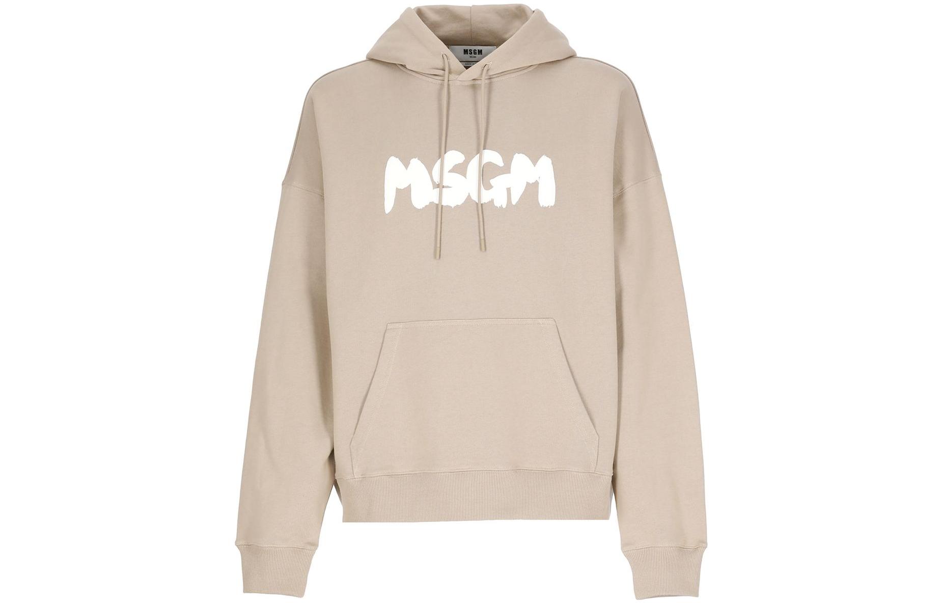 MSGM FW22 Logo Print Hoodie Khaki Long Sleeve 3340MM17222779924