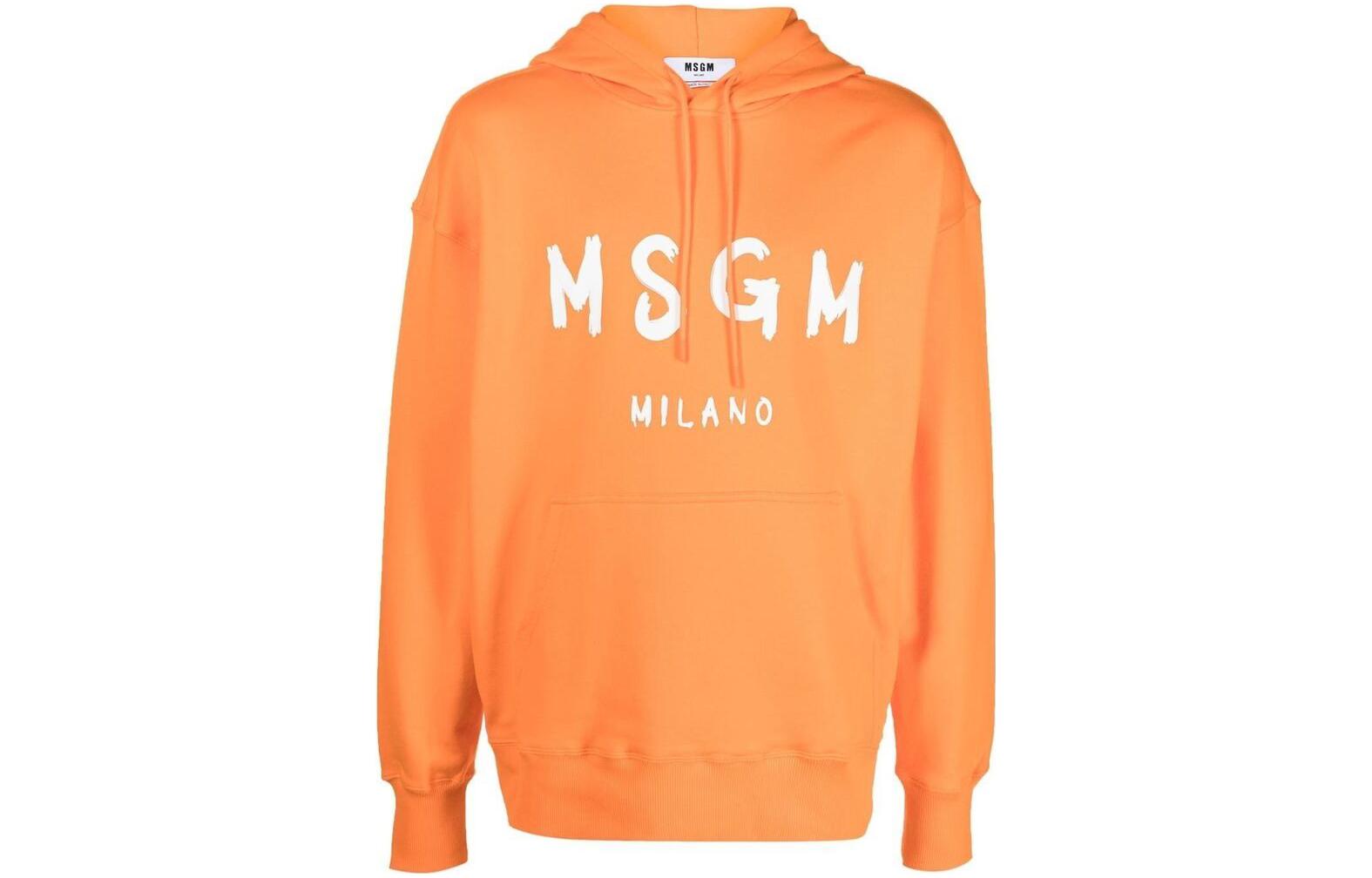 MSGM FW22 Logo Print Kangaroo Pocket Hoodie Orange Men 3340MM51522779910