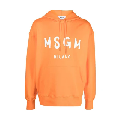 MSGM FW22 Logo Print Kangaroo Pocket Hoodie Orange Men 3340MM51522779910