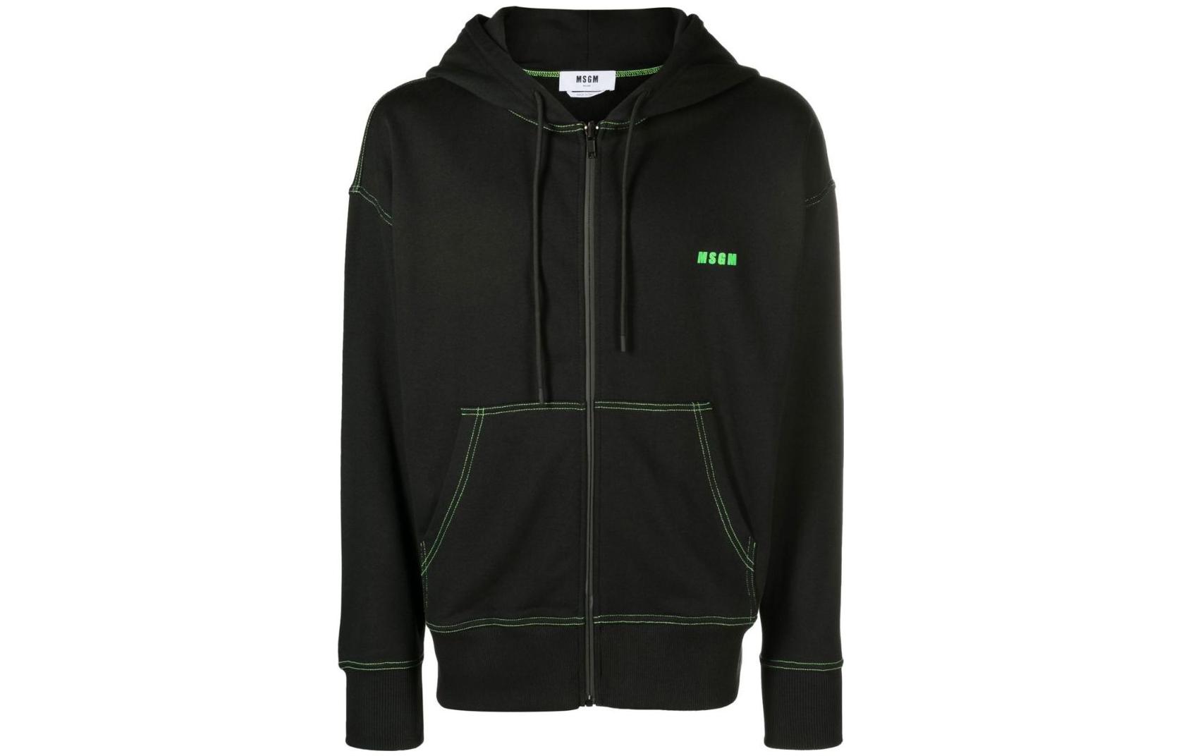 MSGM FW22 Logo Print Zip Hoodie Black 3340MM189-227799-99