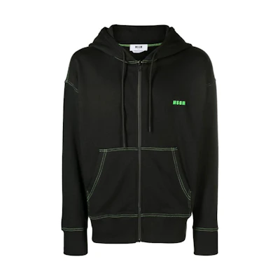 MSGM FW22 Logo Print Zip Hoodie Black 3340MM189-227799-99