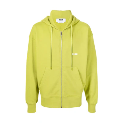 MSGM FW22 Logo Print Zip Hoodie Jacket Green () 3140MM5072175993331
