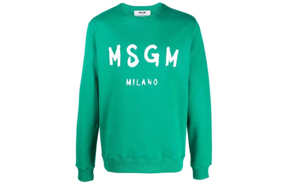 MSGM FW22 Logo Printed Crewneck Long Sleeve Sweatshirt Men 3340MM513227799VERDE