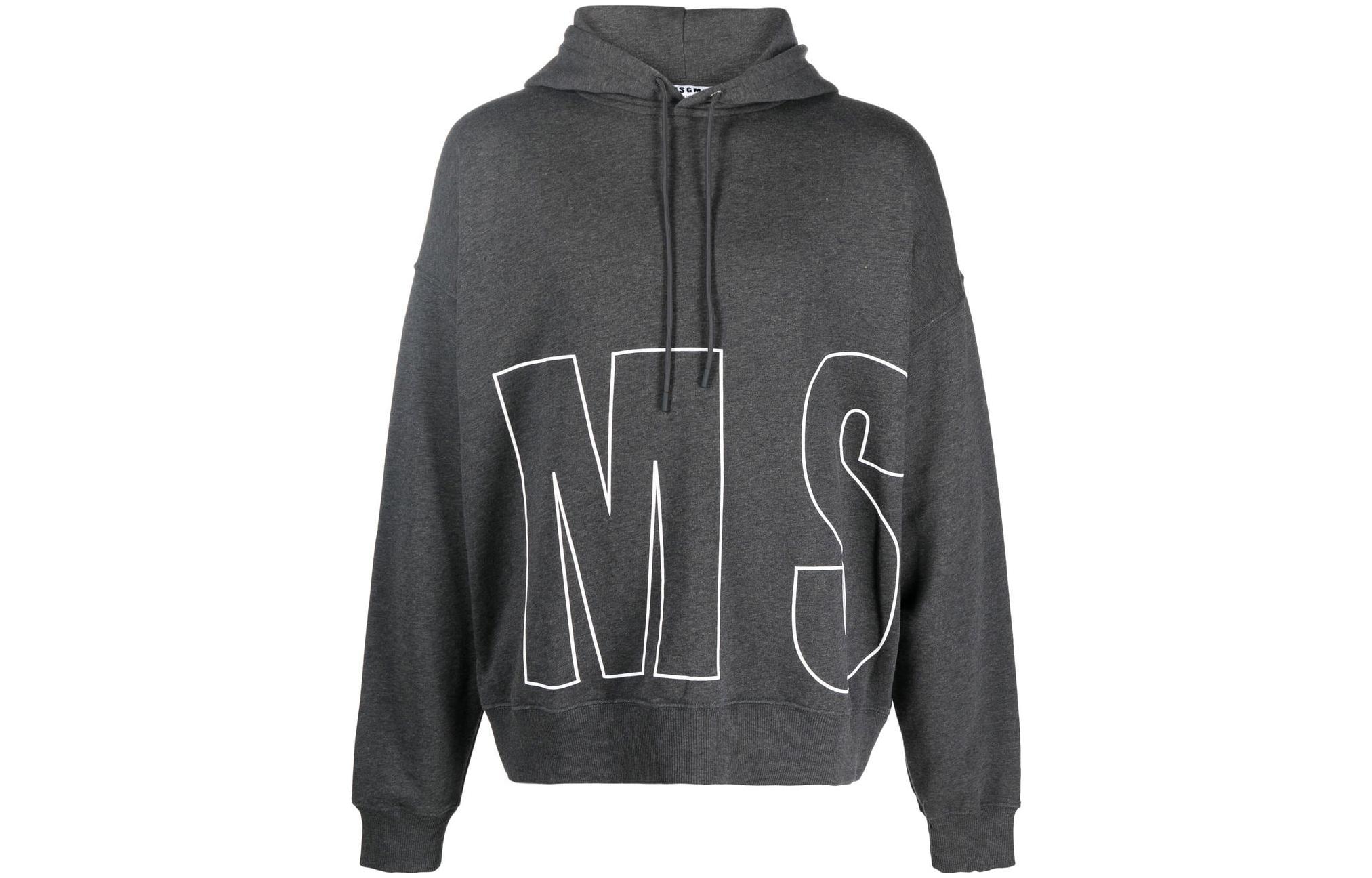 MSGM FW22 Oversized Hoodie with Large Logo Print Men’s Grey 3340MM164227797-98
