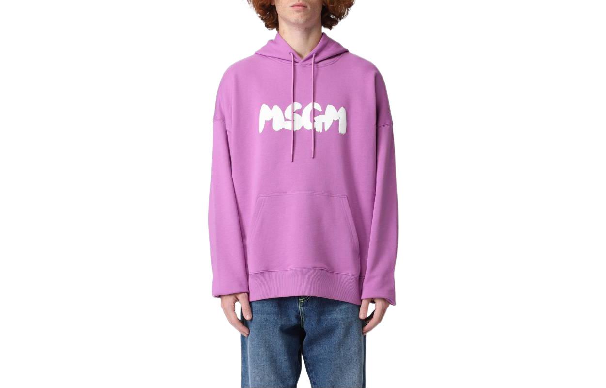 MSGM FW22 Pink Logo Print Pullover Hoodie for Men 3340MM172227799-72