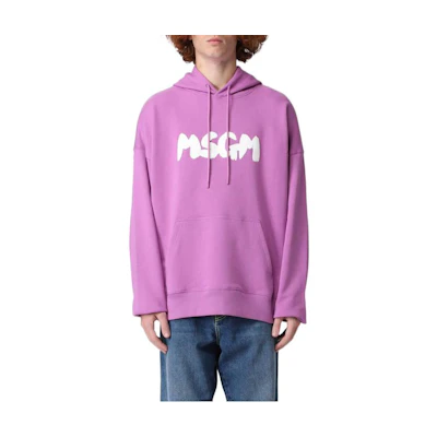 MSGM FW22 Pink Logo Print Pullover Hoodie for Men 3340MM172227799-72
