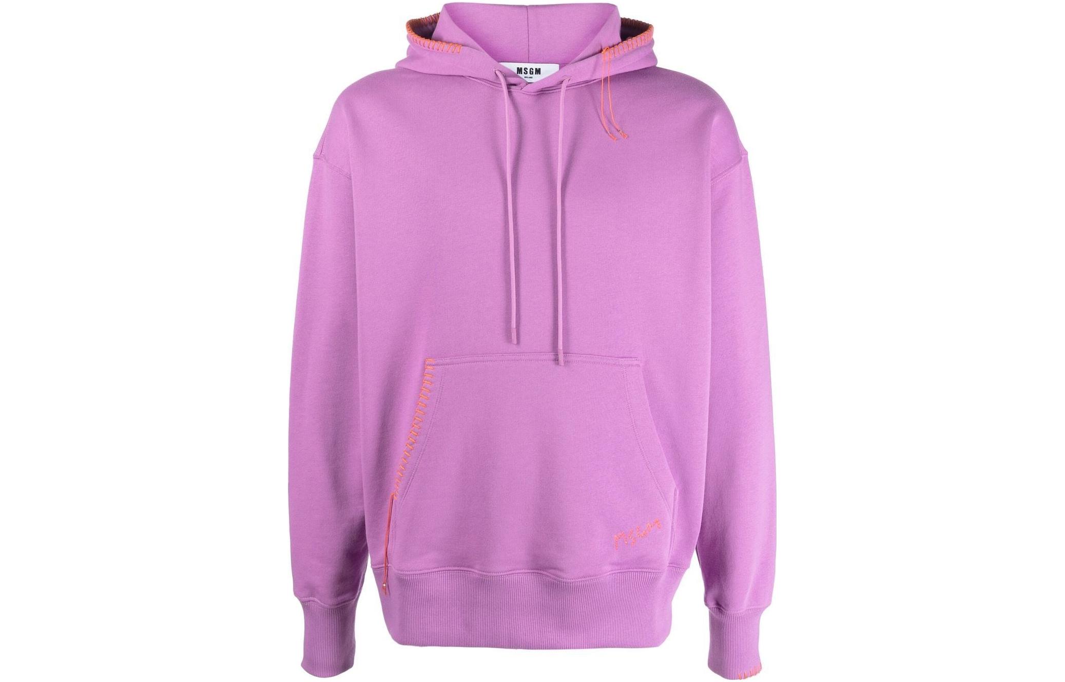 MSGM FW22 Pink Stitched Detail Drawstring Hoodie Long Sleeve 3340MM181227799-72