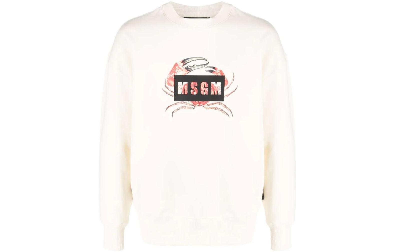 MSGM FW22 Printed Crewneck Sweatshirt White 3240MM1032272990303