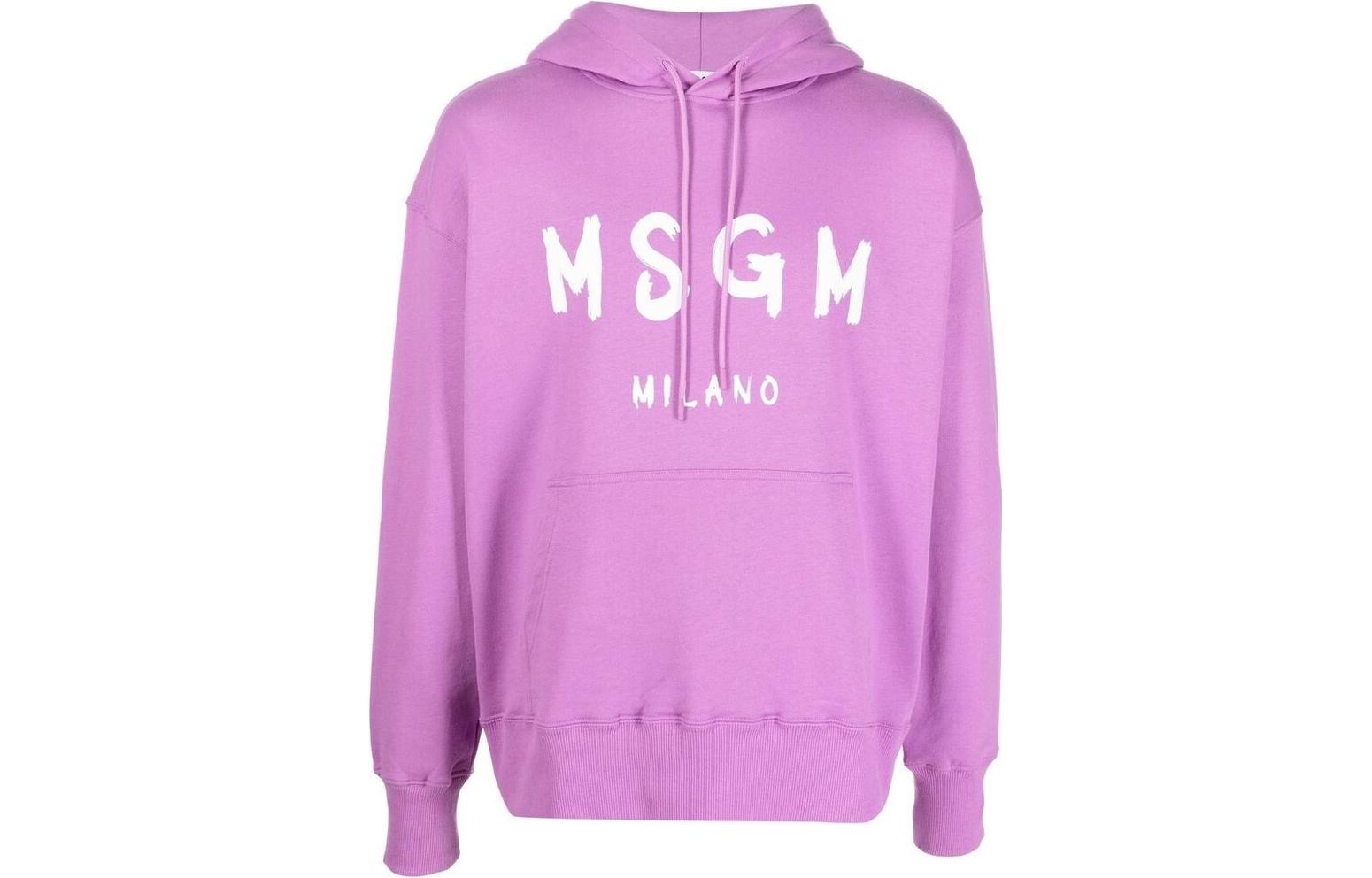 MSGM FW22 Purple Logo Print Kangaroo Pocket Hoodie Men 3340MM51522779972